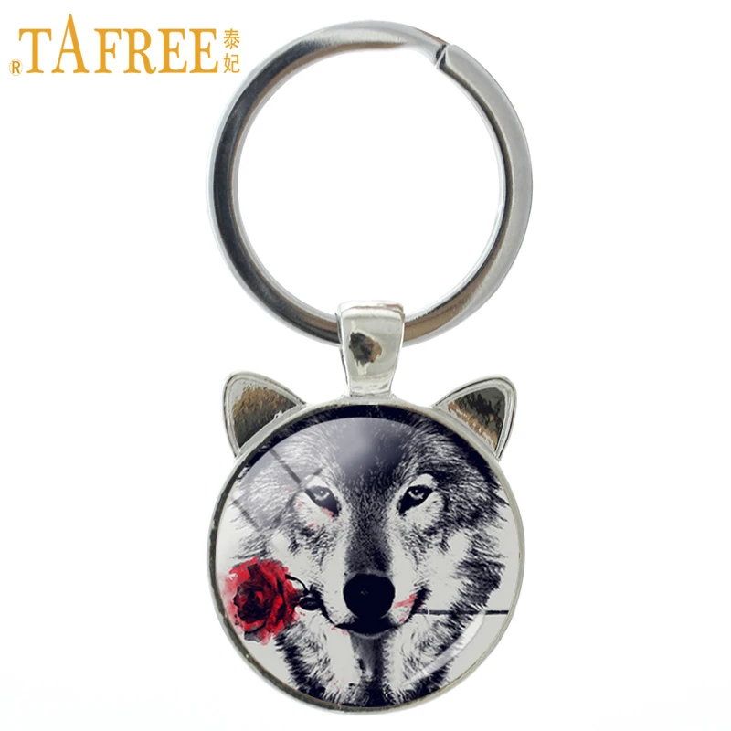 TAFREE винтажный черный волк с Flowe Rose брелок со змеиным снегом дикими животными