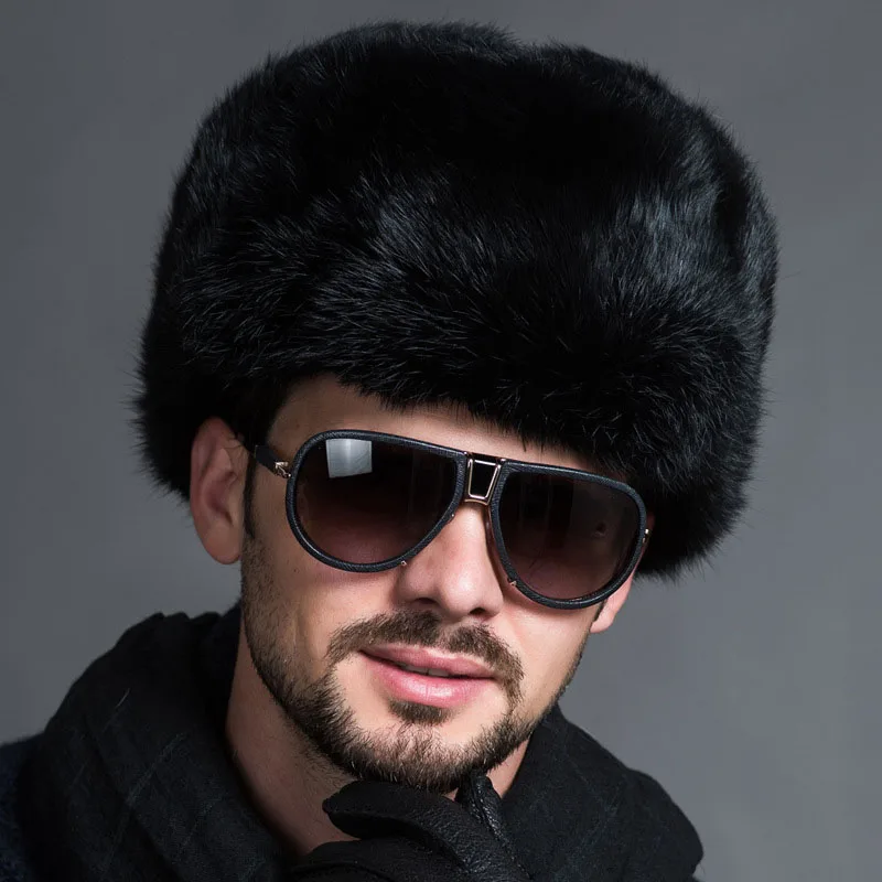 Русская Кожаная шапка с мехом защитная бомбер для мужчин зимняя из меха енота
