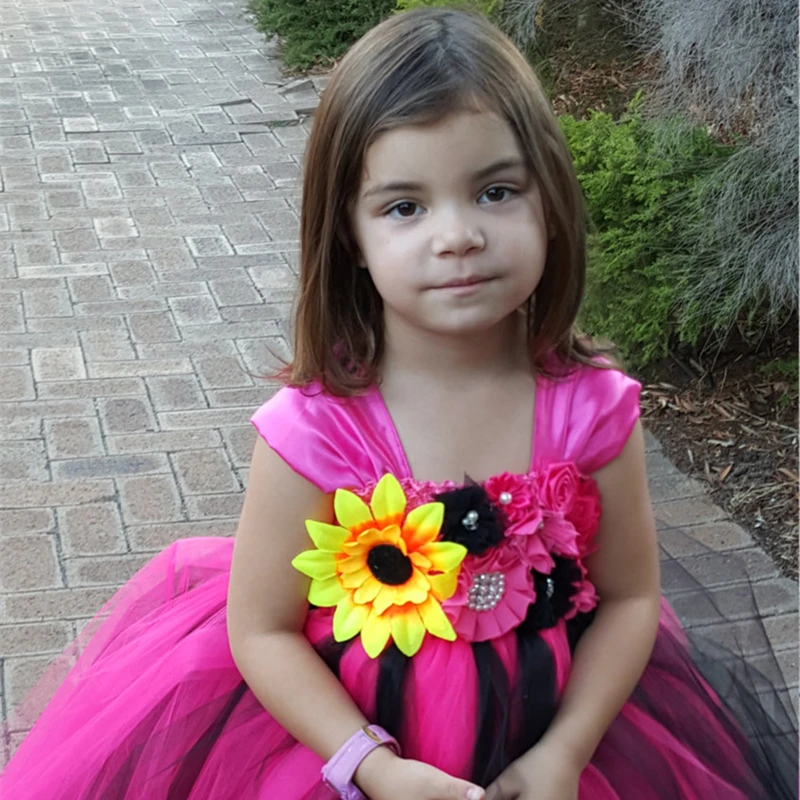 Black &amp Hot Pink Flower Girl Tutu Dress Handmade Princess Tulle Kids Girls Wedding Party Dresses for Ball Gown | Детская одежда и