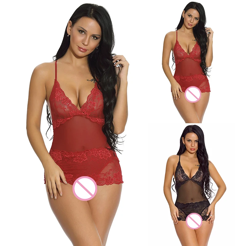 Женский сексуальный черный красный прозрачный кружевной Babydoll эротичное нижнее