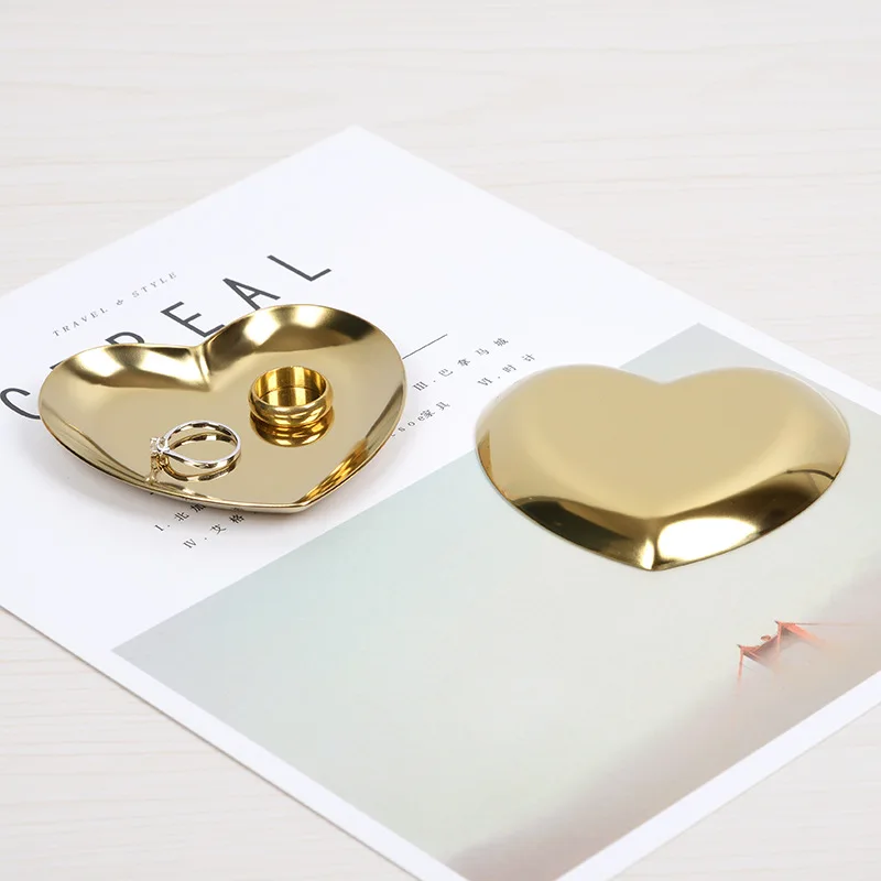 

Heart Creative Storage Tray Dish Stainless Steel Jewelry Ornaments Ring Colorful Golden Pink Plate Plates Decoration Gift 1PCS