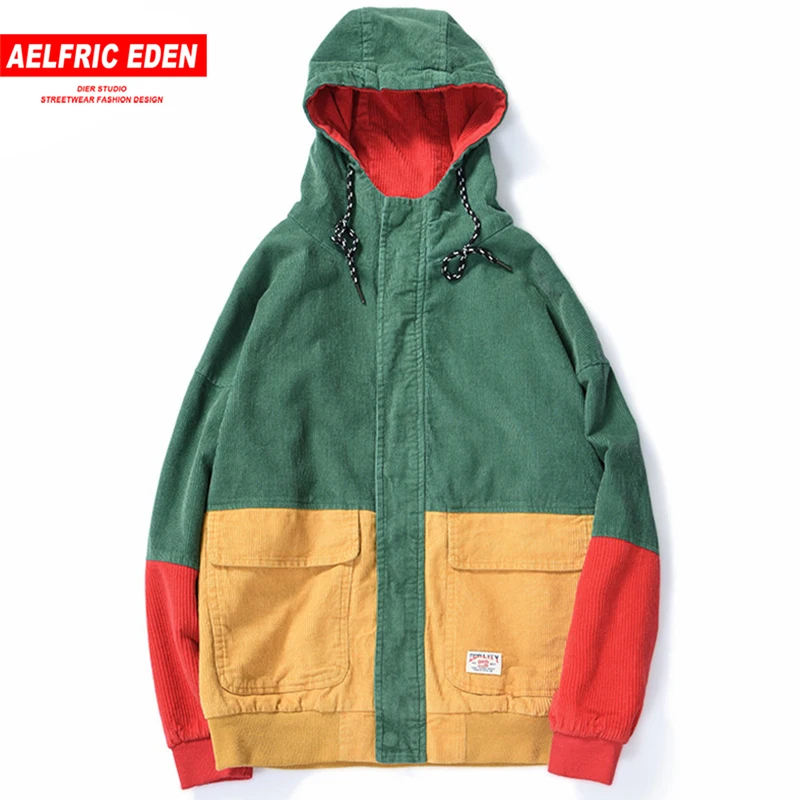 Aelfric Eden/Мужская Вельветовая куртка с капюшоном в стиле хип хоп на осень и зиму