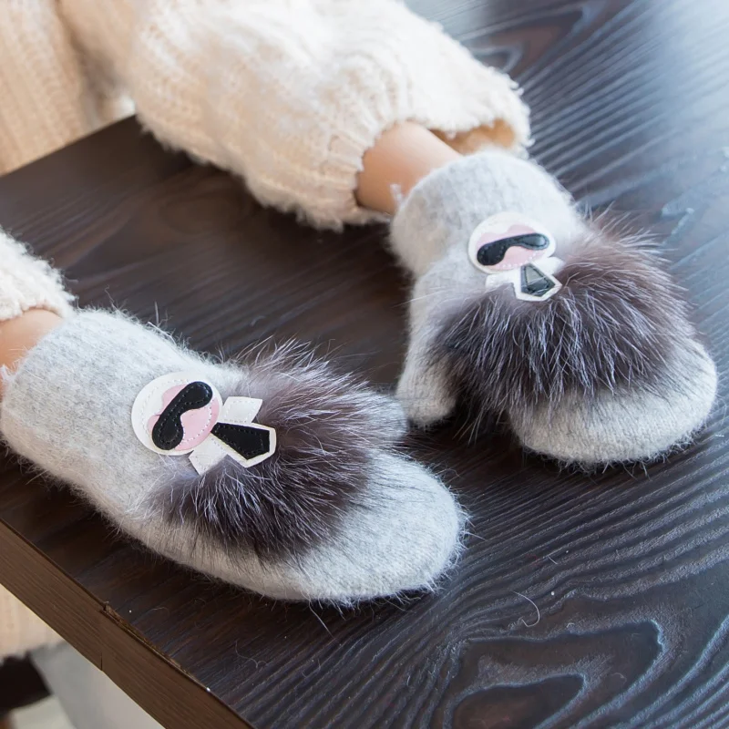 Осенне зимние кашемировые перчатки для девочек шерстяные варежки с мультяшным