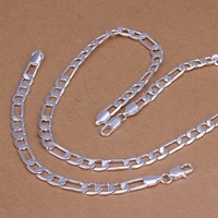 christmas gift classic mens women wedding 8mm chain necklace bracelets fashion silver color jewelry sets s210