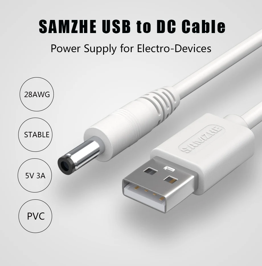 SAMZHE USB для постоянного тока 3,5 мм/5,5 мм 5 В 3 А 1 м кабель питания зарядный кабель для mp3 плеера динамик USB подсветка маршрутизатор ноутбук радиатор