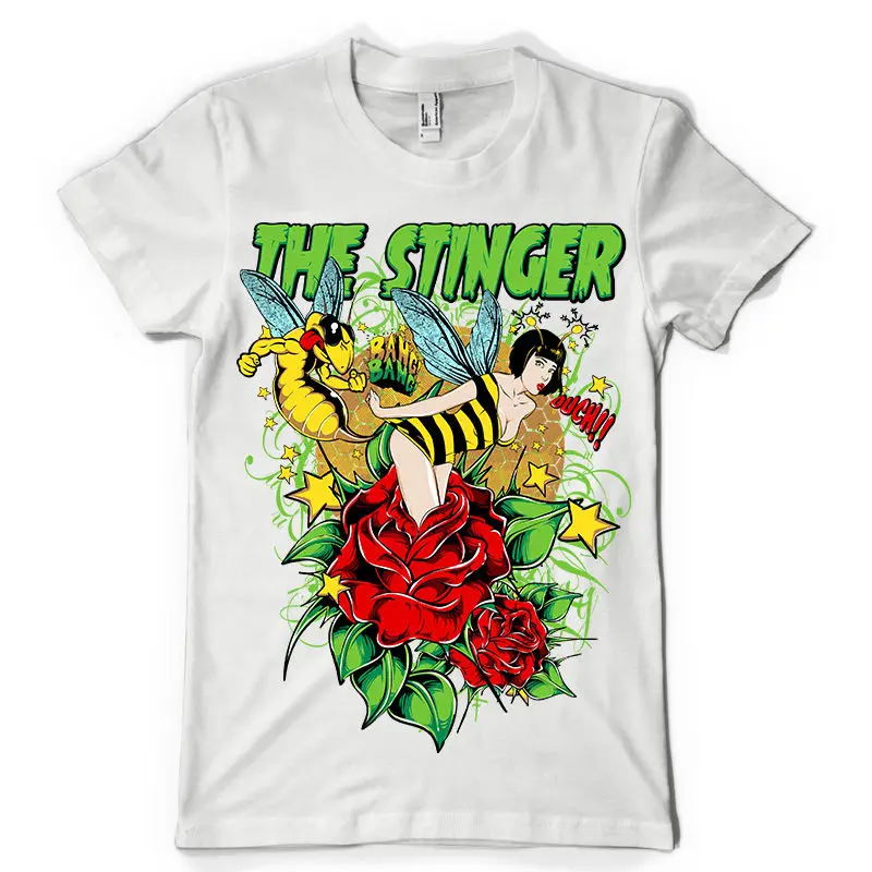 STINGER пчела ass stinging Горячая сексуальная babe dtg Мужская футболка teesPrinted Летний стиль