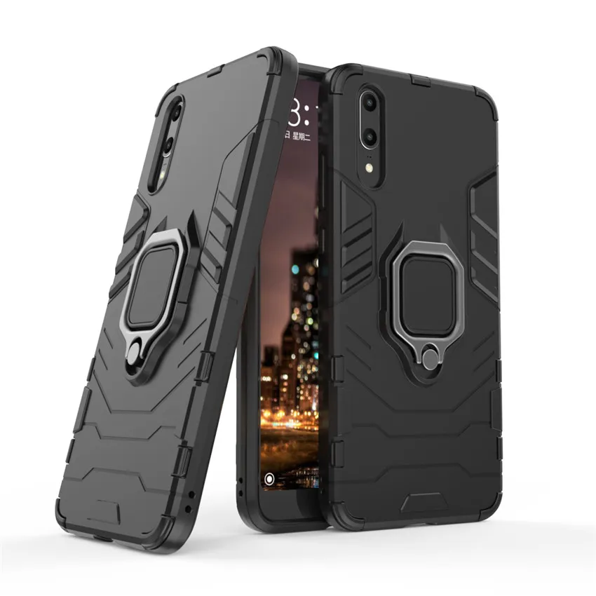 Black Магнитный защитный чехол для huawei P30 P20 Pro Lite P Smart mate 20 20x Pro Lite подставка для автомобильного держателя в виде кольца твердая задняя крышка Y7 Prime - Цвет: Black