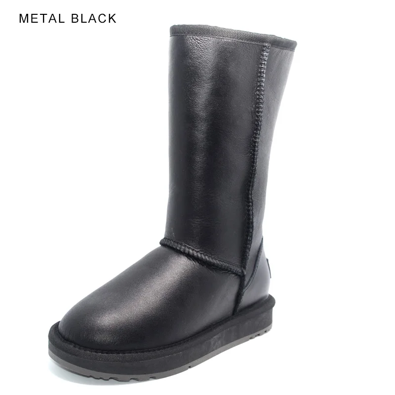 Metal Black INOE/модные женские зимние сапоги на меху из овечьей кожи; зимняя обувь; водонепроницаемая обувь на плоской подошве; высокое качество; Размеры 35-44; Цвет Черный - Цвет: Metal Black