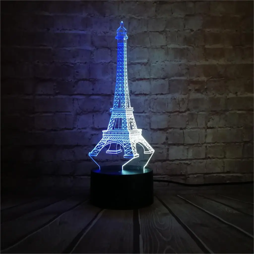 Эйфелевой башни 3D лампа USB ночной Светильник Цвет смешанные настроение