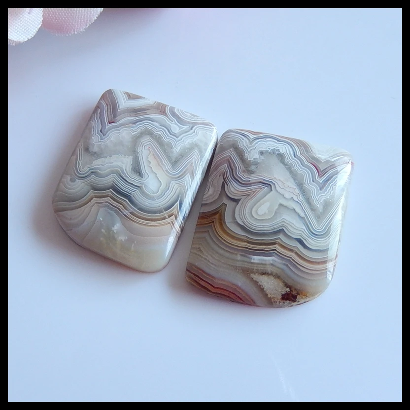 Semiprecious stone jewelry wholesale gemstone NaturalCrazy Lace Rosetta Stone Earring Cabochons pairs 25x20x5mm 10.0g | Украшения и