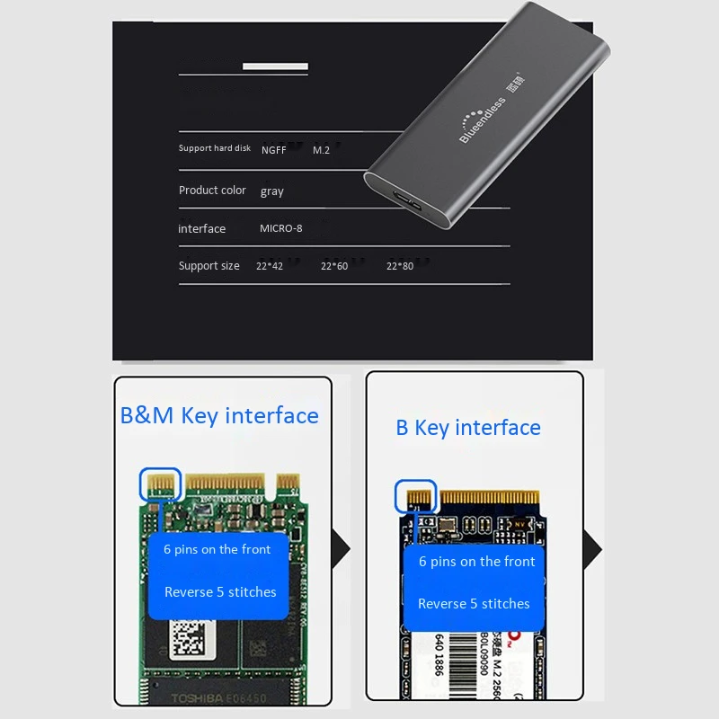 Blueendless 2242 2260 2280 мм M.2 Ngff(Sata) Ssd для Usb 3,0 Внешний Hd Жесткий диск чехол для хранения адаптер Поддержка B Ke
