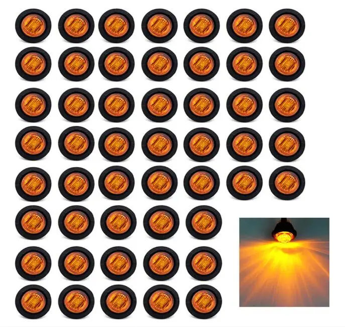 50X Mini 12V 3/4 &quotКруглая сторона 3 LED Маркер трейлер пуля Лицензия свет Стайлинг