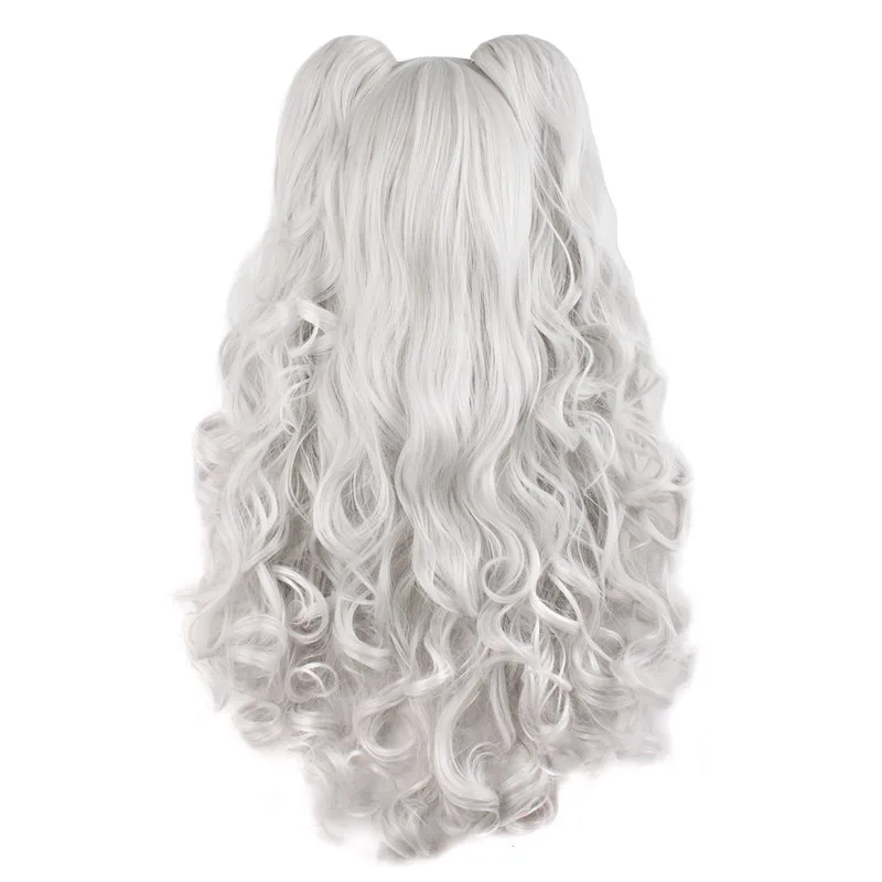 silver white MapofBeauty длинные волнистые парики для косплея 2 хвостика форма коготь черный Золотой Коричневый Синий Розовый 19 видов цветов термостойкие синтетические волосы - Цвет: silver white