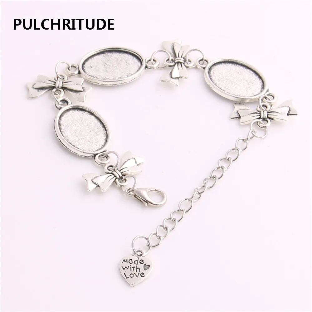PULCHRITUDE, 3 шт./партия, металлическая цепочка, кабошон, база, подходит для овальной формы, 13*18 см, ручная работа, бант, очаровательный браслет, ювелирное изделие, сделай сам, C0971