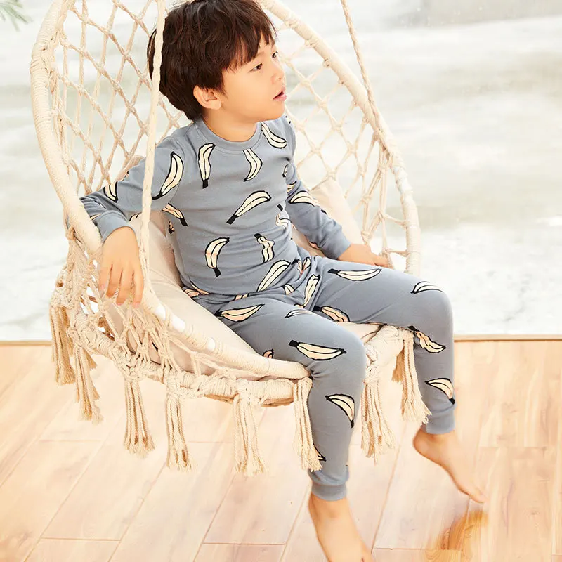 Пижамные комплекты для мальчиков теплая детская одежда для сна хлопковые пижамы для маленьких мальчиков демисезонные топы с длинными рукавами+ штаны, одежда для мальчиков из 2 предметов