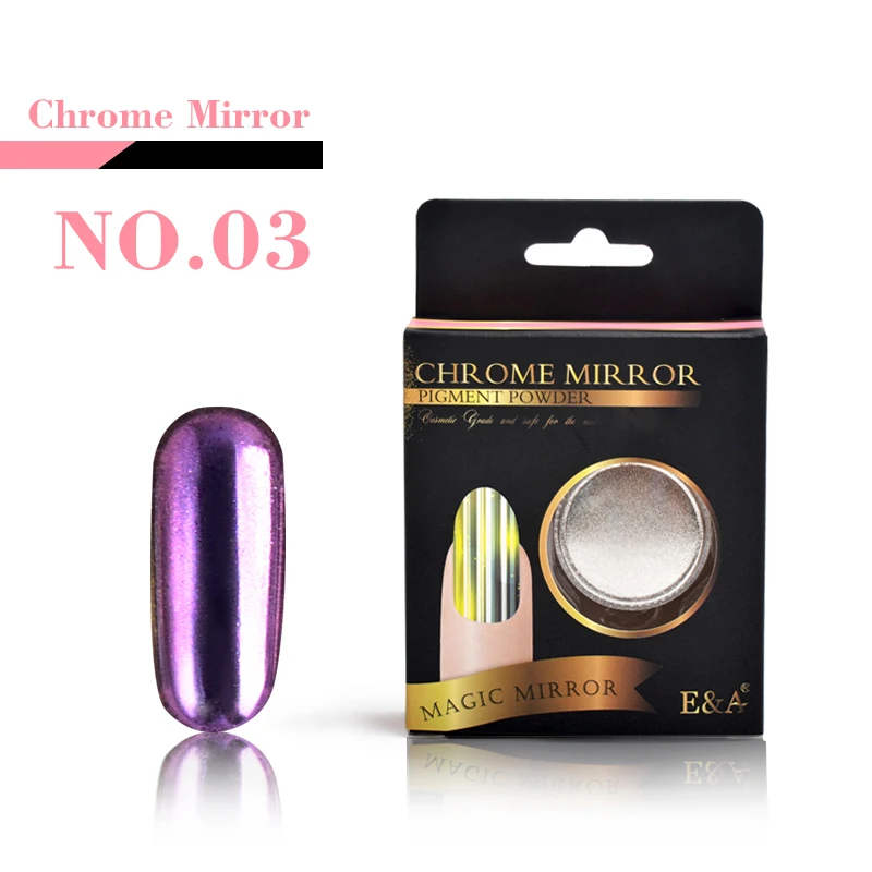 E & A 2g Серебряное Зеркало Блестящий Порошок лак для ногтей пыль хромированная