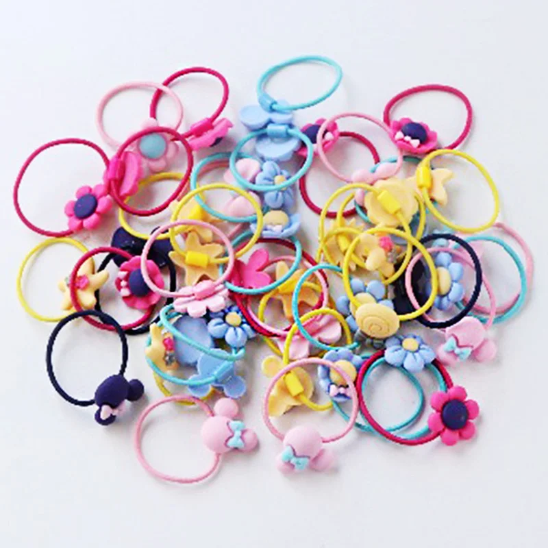 40PCS/Lot Cute Cartoon Pink Baby Girls Elastic Hair Bands Headwear Ponytail Holder Princess Gifts Rubber Accessories | Детская одежда и