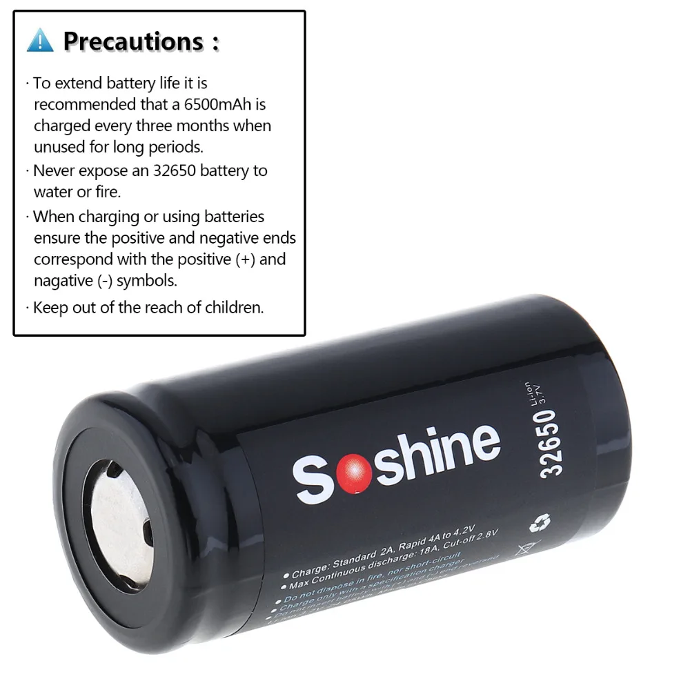 2 шт. Soshine 6500mAh 3 7 V 32650 литий ионный аккумулятор для Перезаряжаемые Батарея 18A