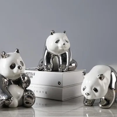 Китайский Позолоченные керамические Panda фигурка украшения творческие