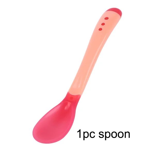 Pink Spoon 1 шт./3 шт./детская посуда столовая посуда всасывающая чаша с ложка с датчиком температуры детский обеденный миска для питомца посуда для детей - Цвет: Pink Spoon