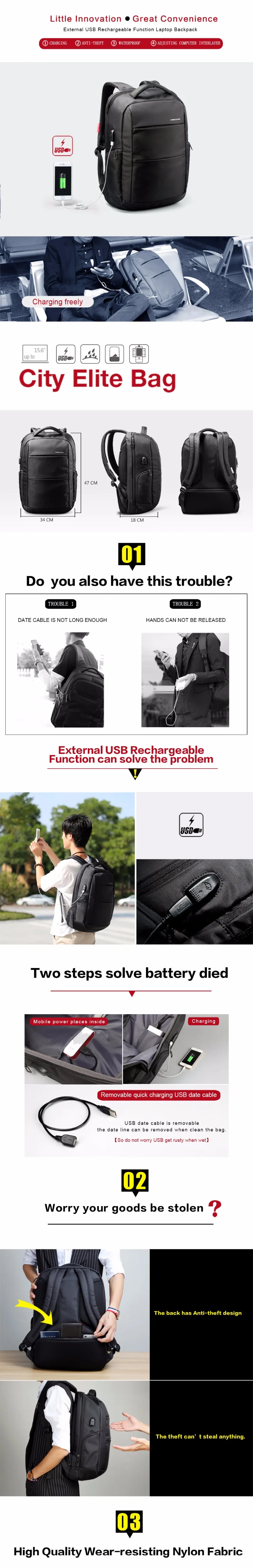 Kingsons рюкзак для ноутбука с функцией внешней зарядки USB, Женская деловая сумка для путешествий с защитой от кражи, 15,6 дюймов KS3142W
