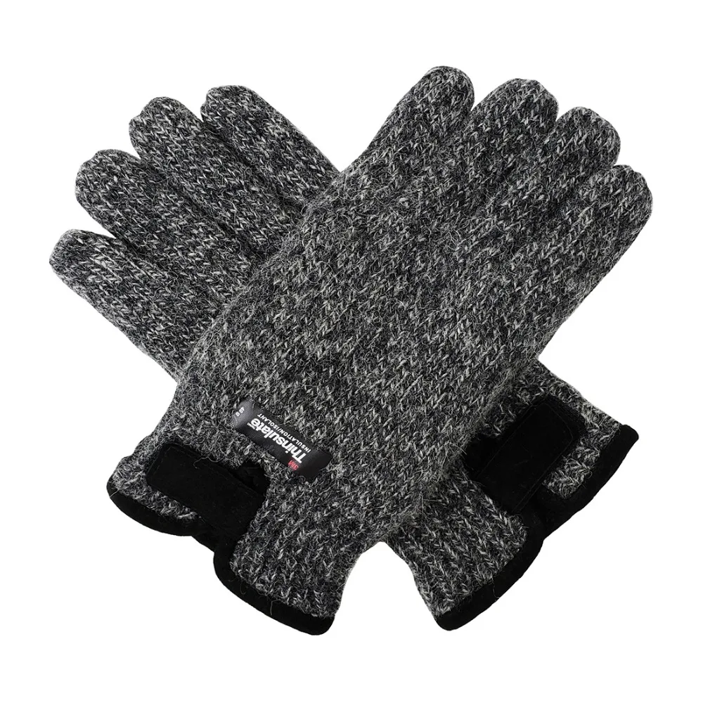 

Bruceriver Mens Wool Knit Gloves with Warm Thinsulate Fleece Lining and Durable Leather Palm