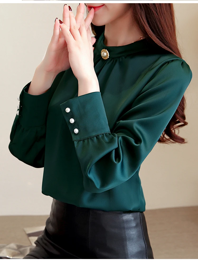 Blusas mujer de moda женские рубашки с длинными рукавами женские топы и блузки женская шифоновая блуза, рубашка Размер Плюс Топы 1418 45