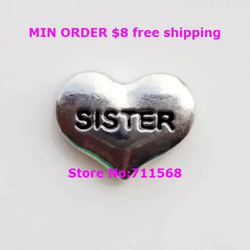 7 мм СЕСТРА сердце парящее украшение Семья шармы Кулоны из нержавеющей стали для