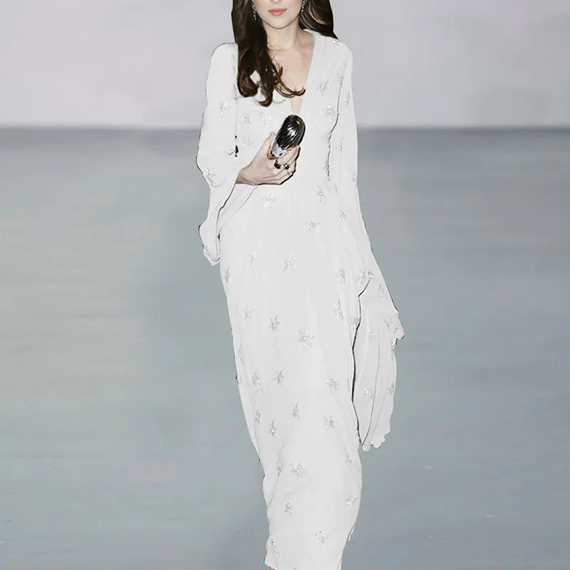 Женское длинное пляжное платье повседневное подиумное Платье макси с глубоким V