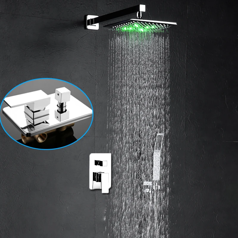 

8 Inch LED Rain Shower Set Hotel Modern Shower Faucets Hot And Cold Mixer Brass Bath System Wall Mounted