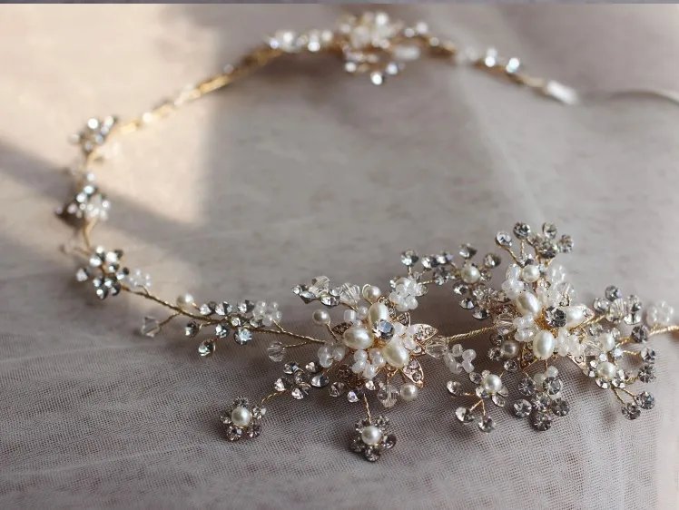 Модные золотистые и Серебристые Стразы лоза для волос свадебная повязка на