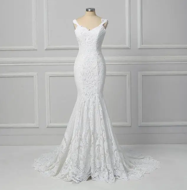 Старинные кружева Русалка свадебное платье Турция Vestido de Novia блесток кружева Sheer свадебные платья халат mariee gelinlik casamento - Цвет: Ivory with straps