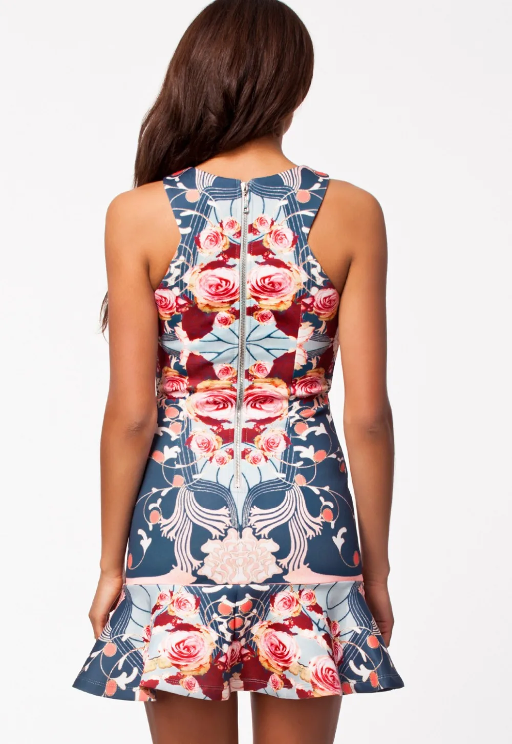 New 2014 Flouncing Hemline Retro Print Sleeveless Bodycon Dress LC21600 | Женская одежда