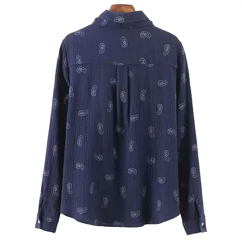 Women paisley print long sleeve blouses navy office vintage shirts turn-down collar bow tie blusa feminina casual tops .27 |