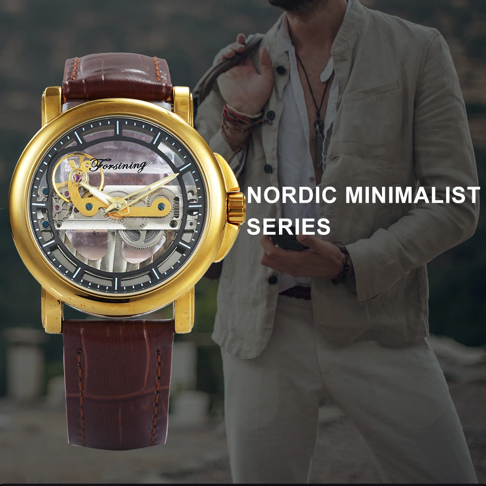 FORSINING лучший бренд класса люкс Золотой мост часы для мужчин Уникальный ход