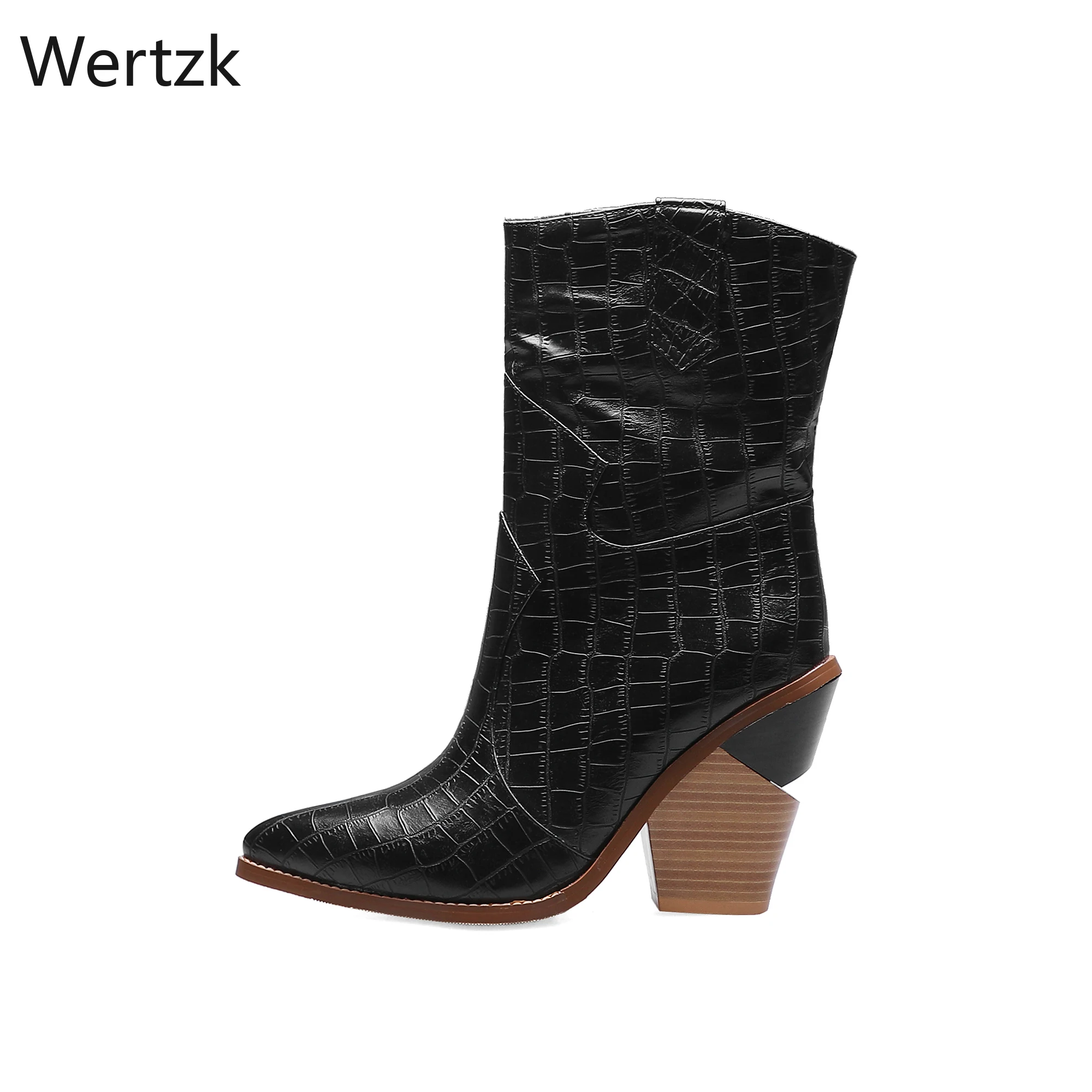 Модные женские ботильоны из выбитая микрофибра ковбойские сапоги вестерн с