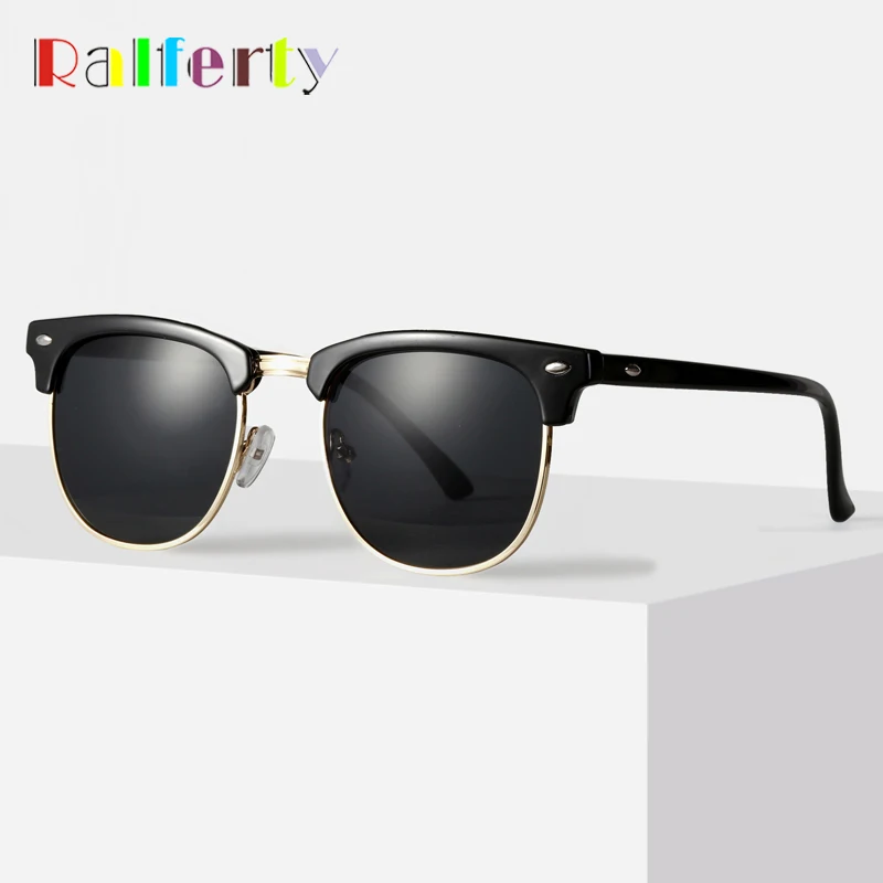 

Ralferty Retro Sunglasses Men Women 2019 Rivet Square UV400 Black Colored Sun Glasses Male Sunglases Cheap Dropship NO LOGO X828