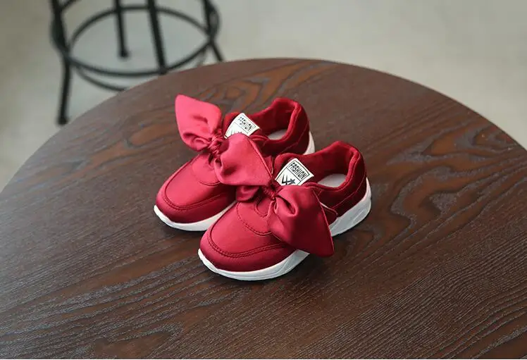 Red 2019New fashion children's shoes spring and autumn girl's bowknot recreational shoes children's shoes breathable athletic shoes - Color: Red