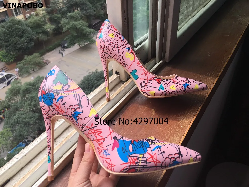 

Vinapobo 2018 Specia Graffiti Colorful Women Pumps Sexy Stiletto high heels Spring Wedding Party Women Shoes sapato feminino