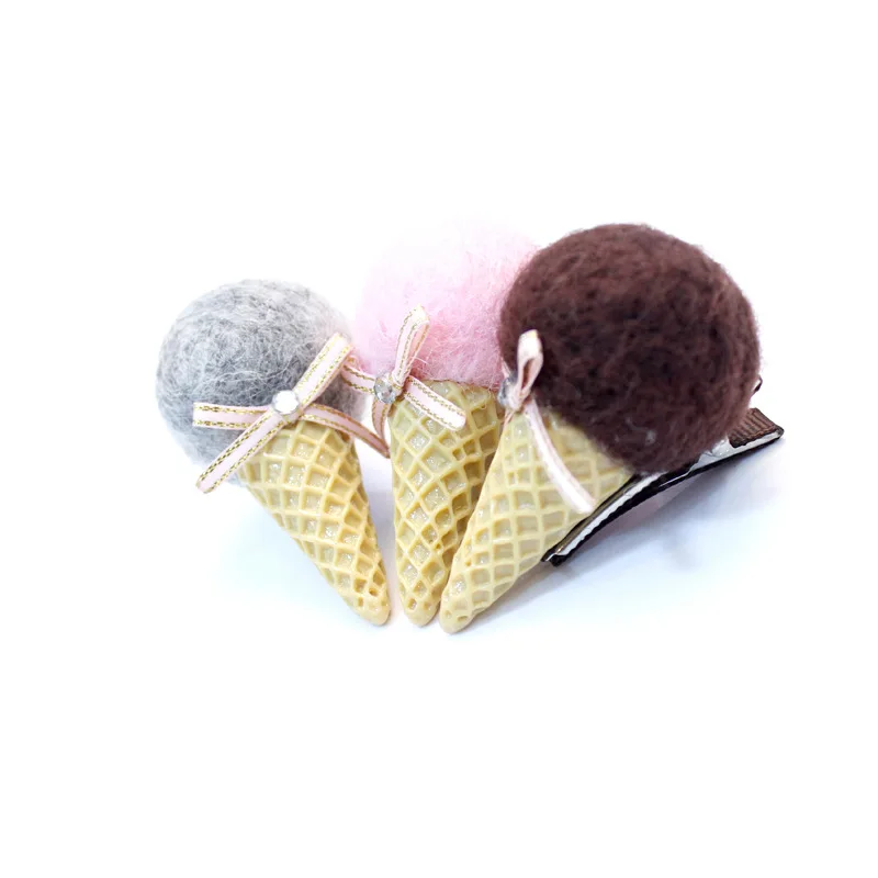2 шт мультфильм дизайн детские шпильки для волос шерсть моделирование мороженое