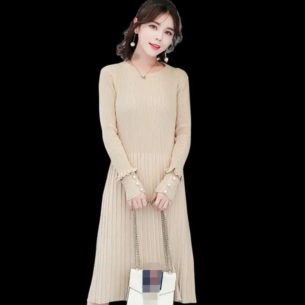 Sweet Beading Knitted Maternity Dress 2019 Autumn Clothes for Pregnant Women A Line Slim Charming Pregnancy DF635 | Мать и ребенок