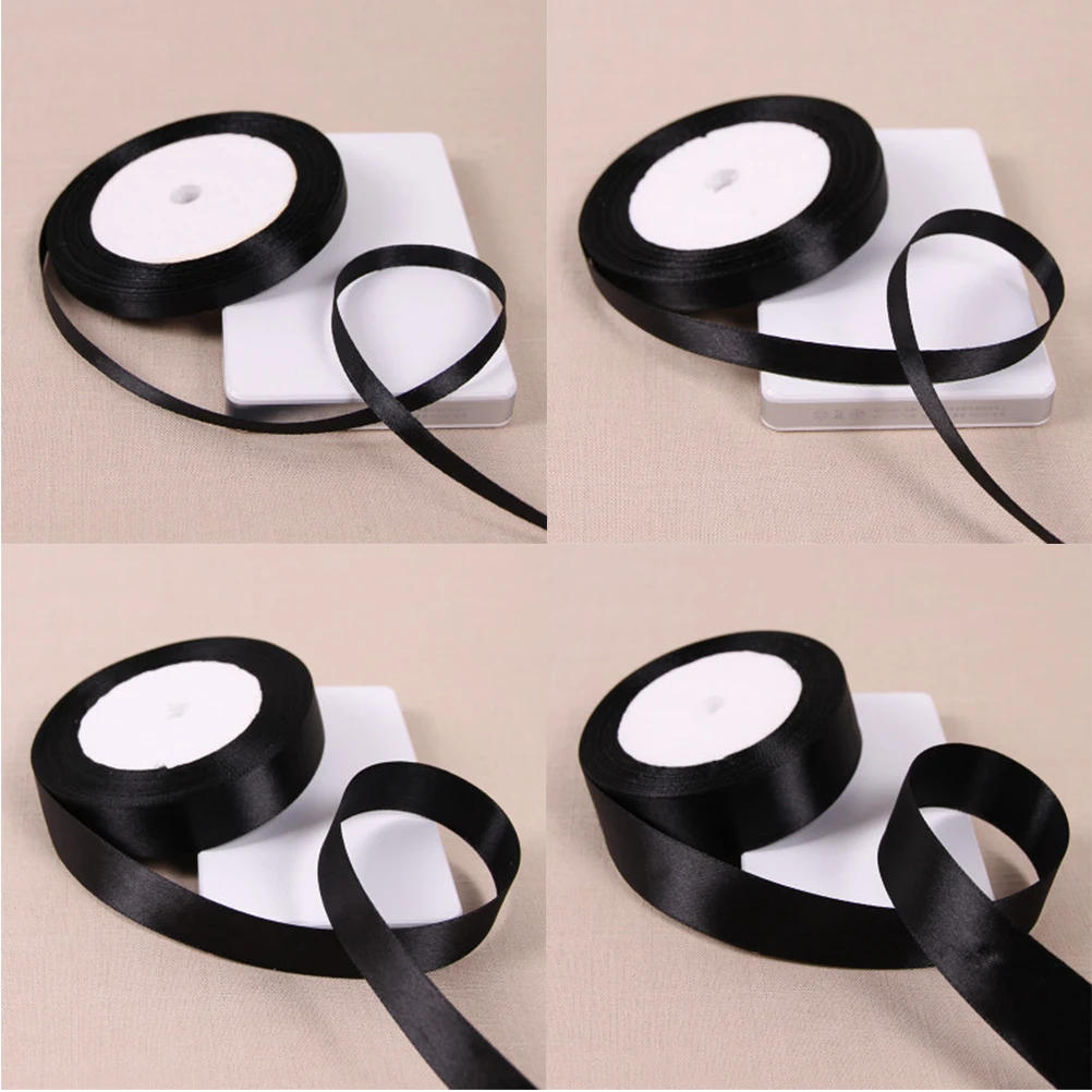 Черная шелковая атласная лента с золотыми свадебными украшениями для упаковки