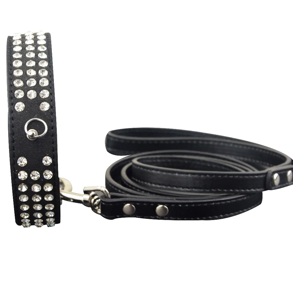 Модный мягкий замшевый ошейник для собак с 3 рядами со стразами и подходящие