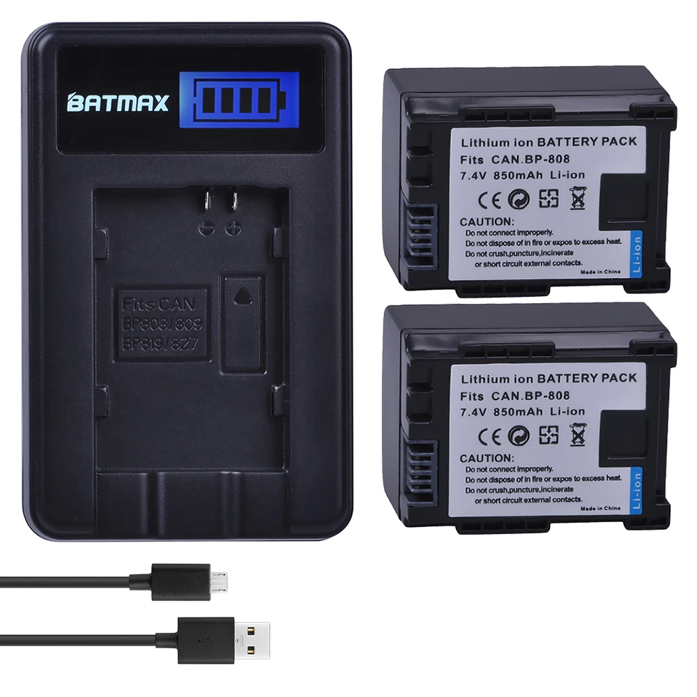 Комплект из 2 предметов BP-827 BP 827 BP-819 BP-807 BP-809 BP 808 Батарея+ ЖК-дисплей USB Зарядное устройство для CANON HG31 XA10 HF20 HF10 HF100 HF100E HG20 HG21