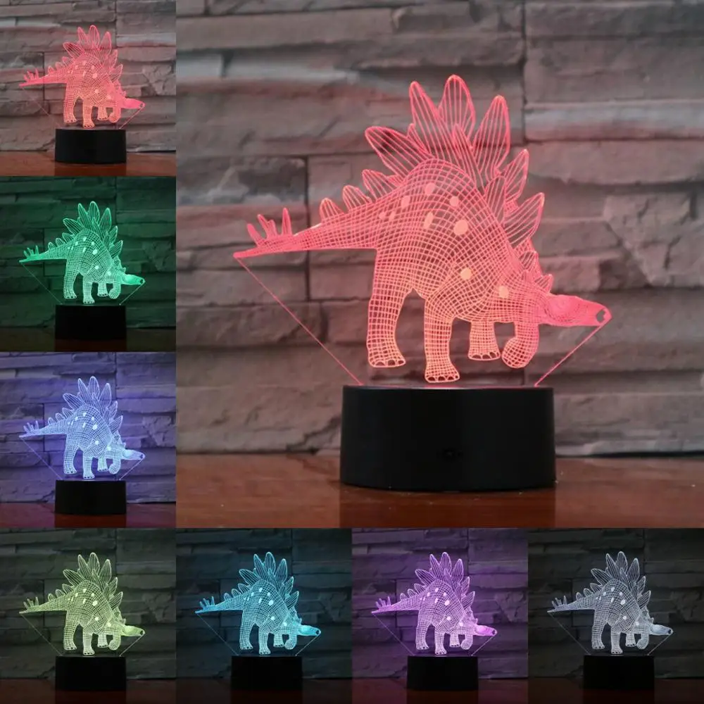 3d лампа Stegosaurida Stegosaurus иллюзия светильник светодиодная лампочка USB RGB разноцветная Рождественская Детская