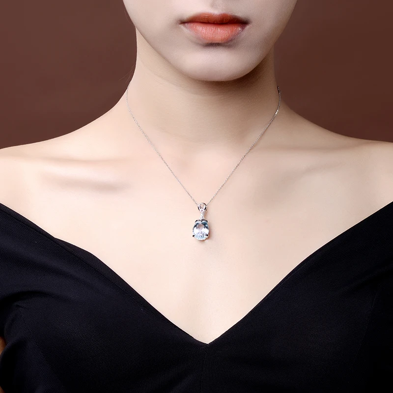 

QYI 3 ct Oval Cut Gemstone Natural Sky Blue Topaz Necklaces Pendants For Women 925 Sterling Silver Topaz Anniversary Pendants
