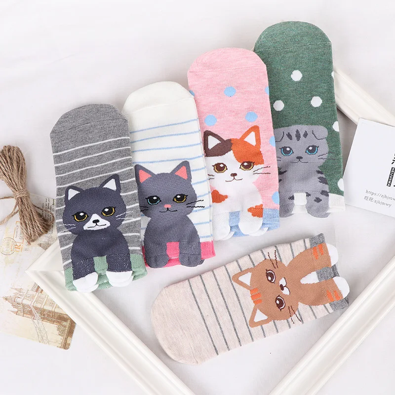 5 пар/лот = 10 шт.; носки для детей с рисунком кота из мультфильма; носки-башмачки; женские туфли на плоской подошве в полоску с ушками; женские короткие Дышащие носки хлопковые для девочек