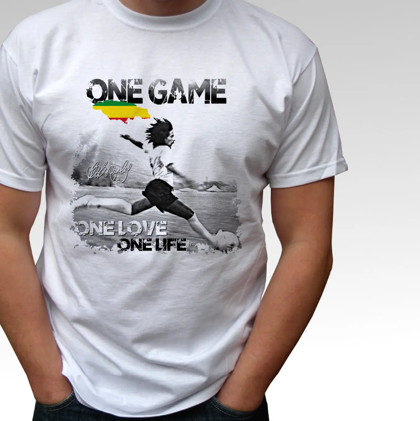 Bob Marley one game белая футболка rasta soccering reggae топ мужские и детские размеры|Мужские