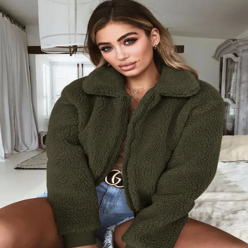 Новый Толстовка с отворотом флис Мех животных пальто осенне зимняя Дамская обувь