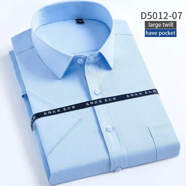Летняя мужская рубашка размера плюс 7XL 6XL 5XL, короткий рукав, однотонная/саржевая, деловая, белая, фиолетовая, деловая, светская, тонкая, мужская, офисная одежда - Цвет: Blue 07
